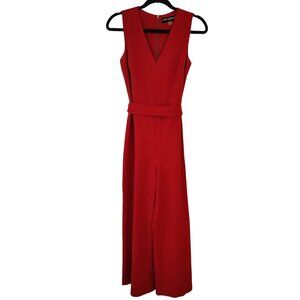 Karl Lagerfeld Paris Red Sleeveless Jumpsuit Belted Wide Leg Women's 2